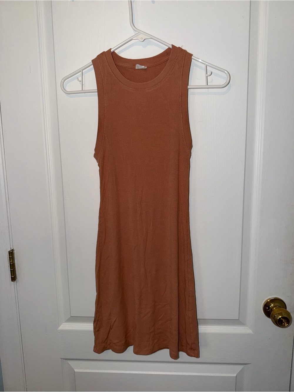 Aritzia Sleeveless Ribbed Tank Dress in Rust Brown